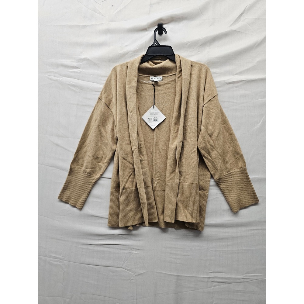 Ava & Viv Womens Open Front Cardigan Brown Cotton Blend Casual Size XXL
